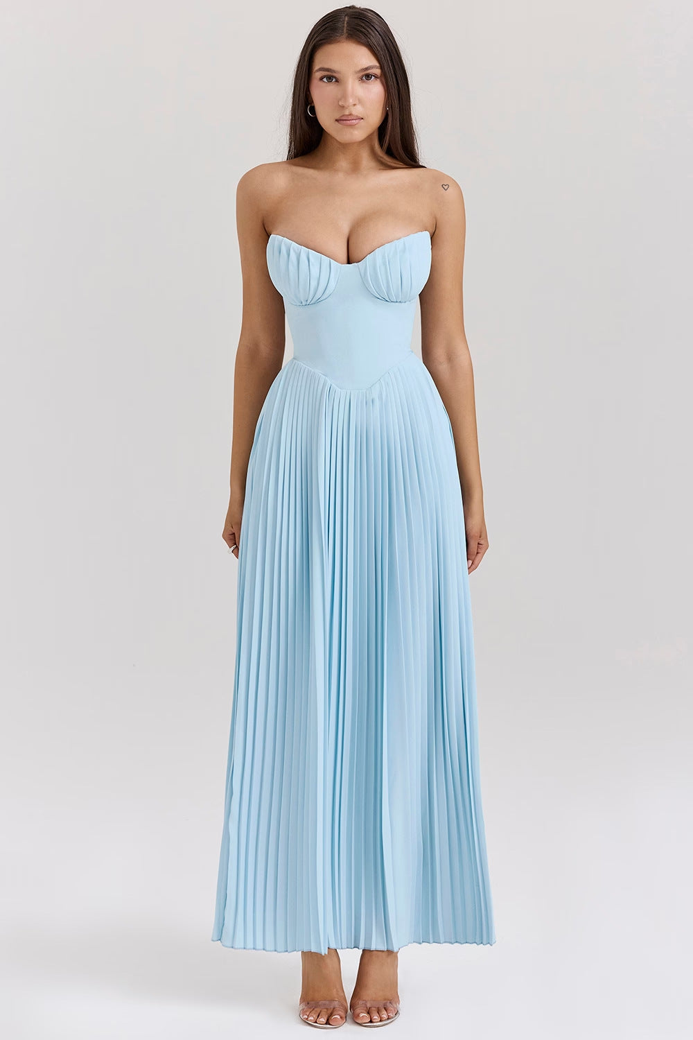 Sleeveless Pleated Strapless Skirt