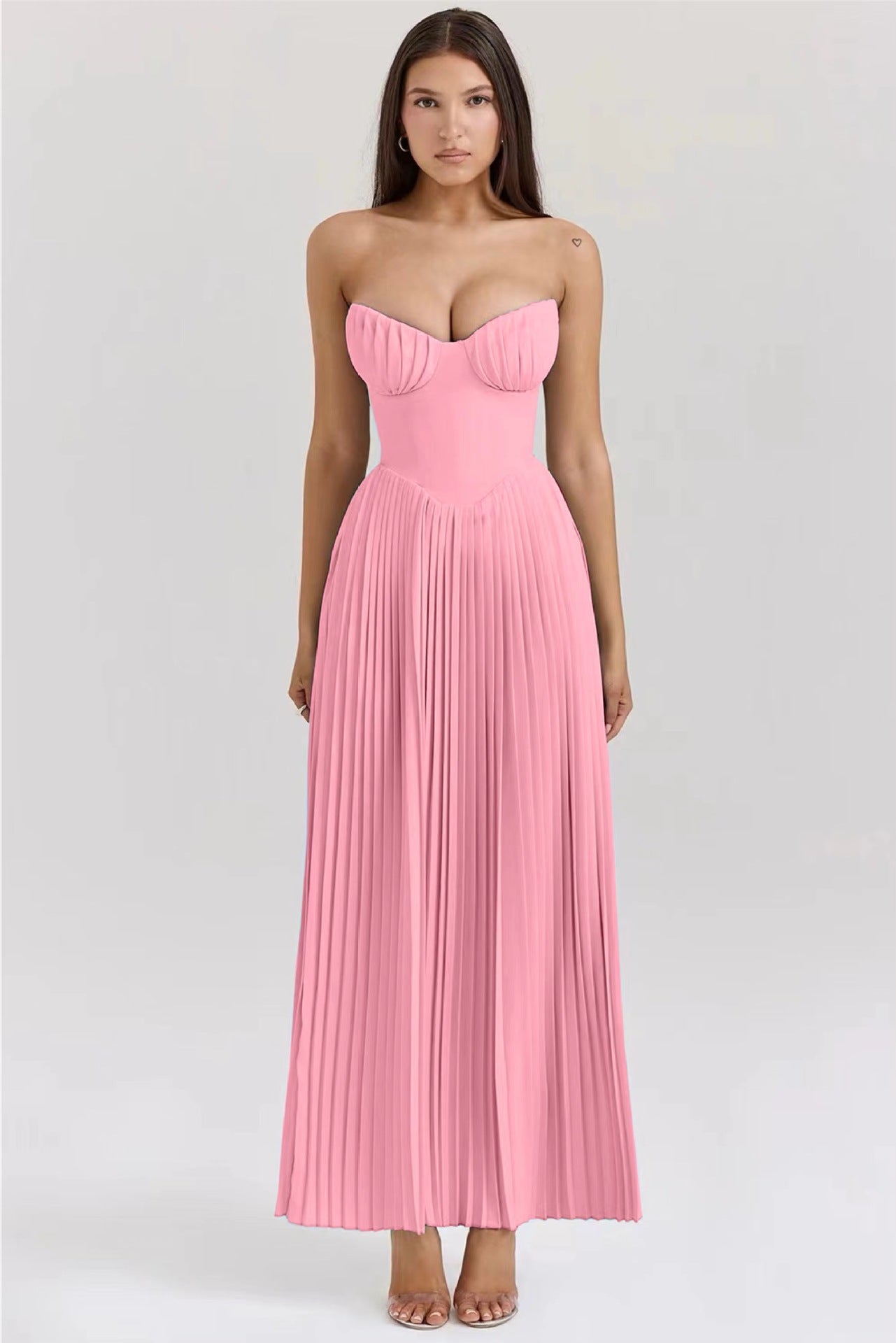 Sleeveless Pleated Strapless Skirt